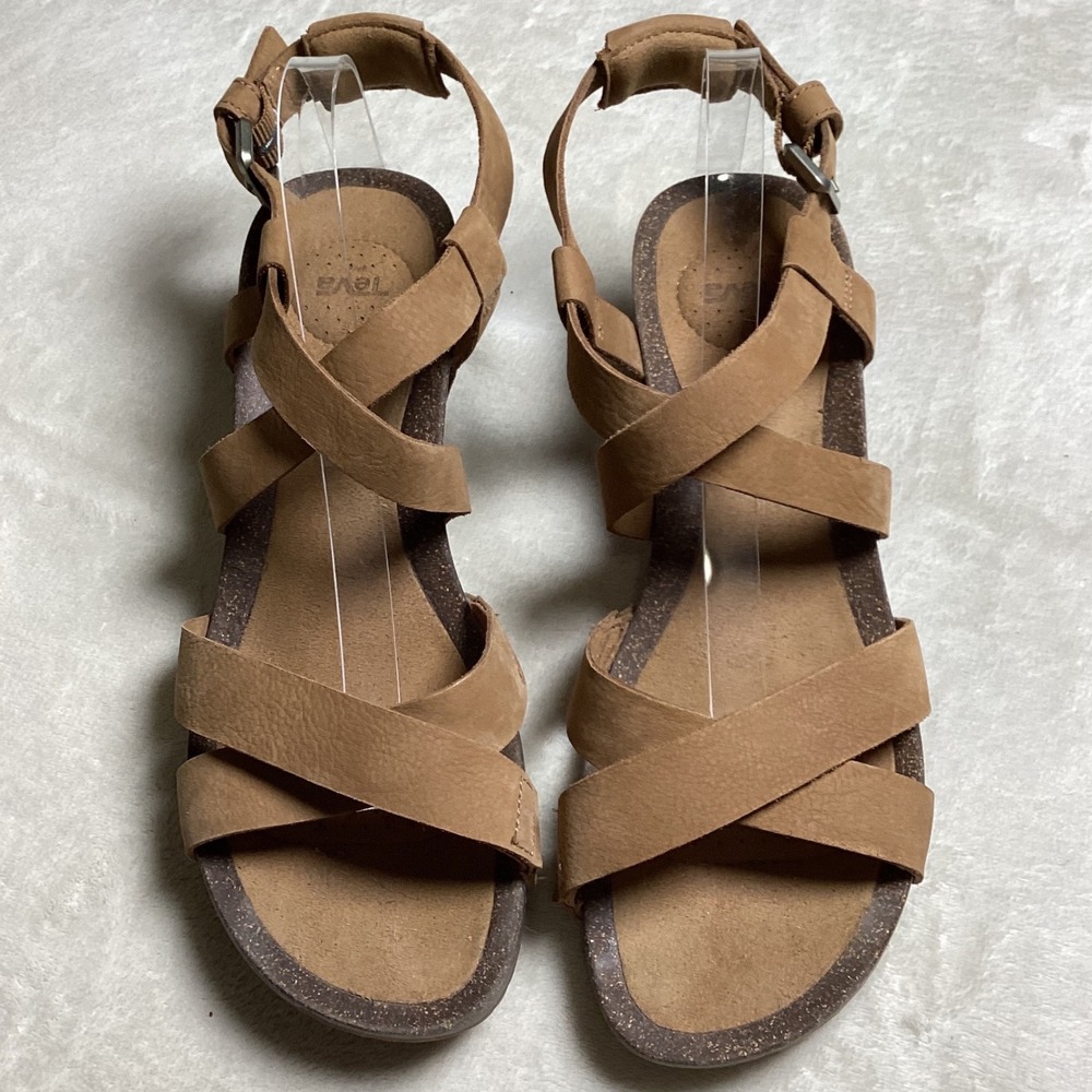 Teva Ysidro Universal Wedge Sandals Tan Brown Leather Strappy 1106860 Womens 10